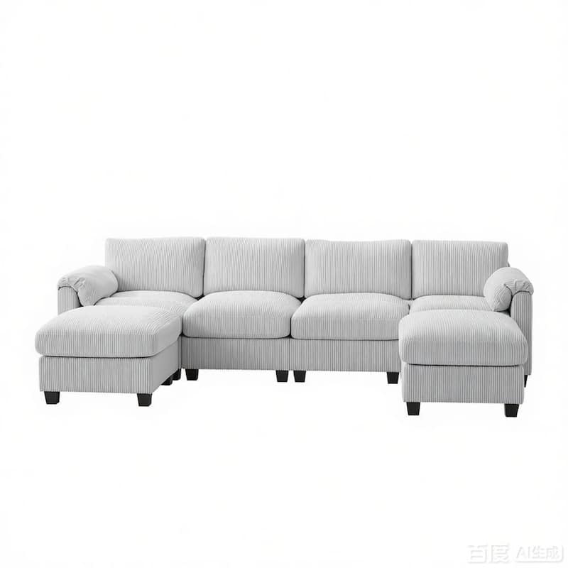 Modern Couduroy Modular Sectional Sofa Couch with Ottoman for Living Room
