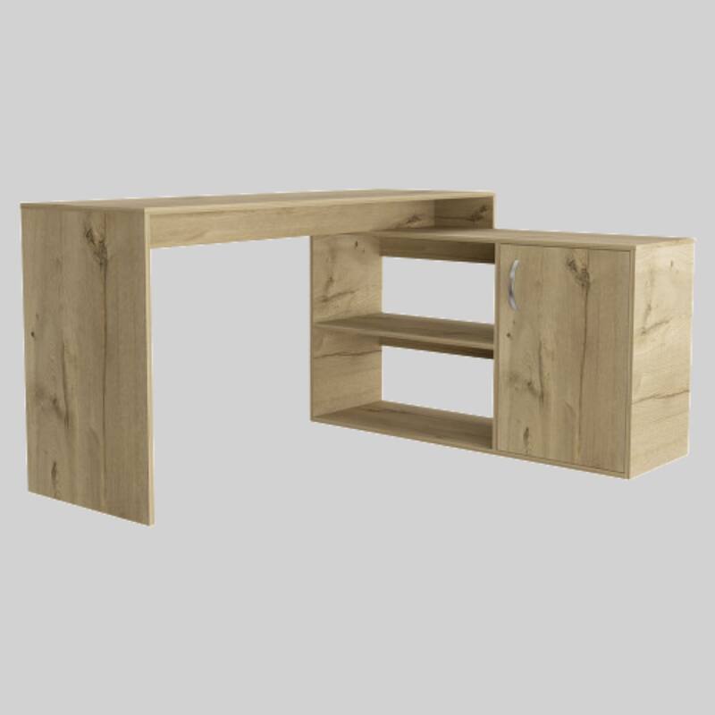 Contemporary L-Shaped Desk with Right Return, 59" Surface, Open Storage, and Cabinet for Home Office Setup - Beige