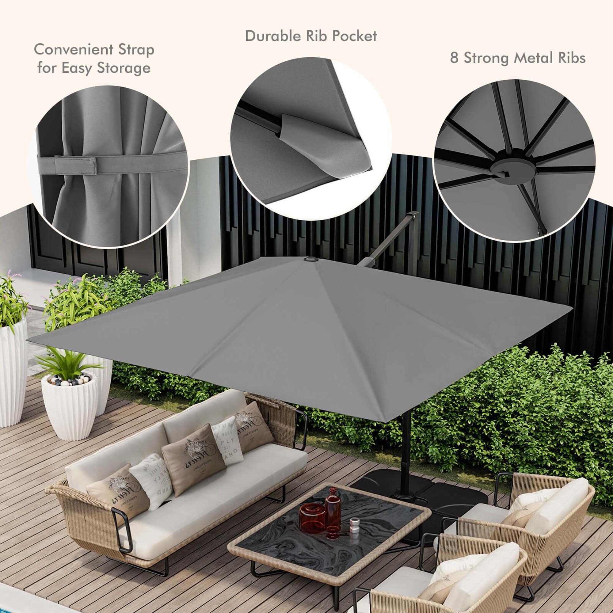 Costway Patio 9.5FT Square Cantilever Offset Hanging Umbrella 2