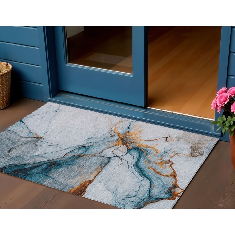 HomeRoots Abstract Modern Rectangle Outdoor Rug