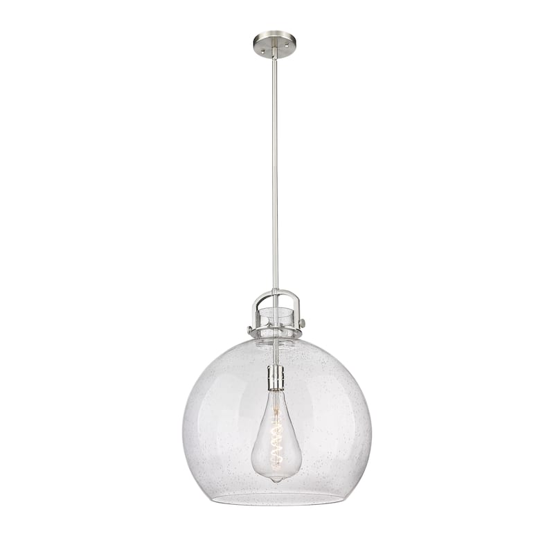 Innovations Lighting Newton Sphere - 1 Light 18" Stem Hung Pendant - Satin Nickel/Seedy