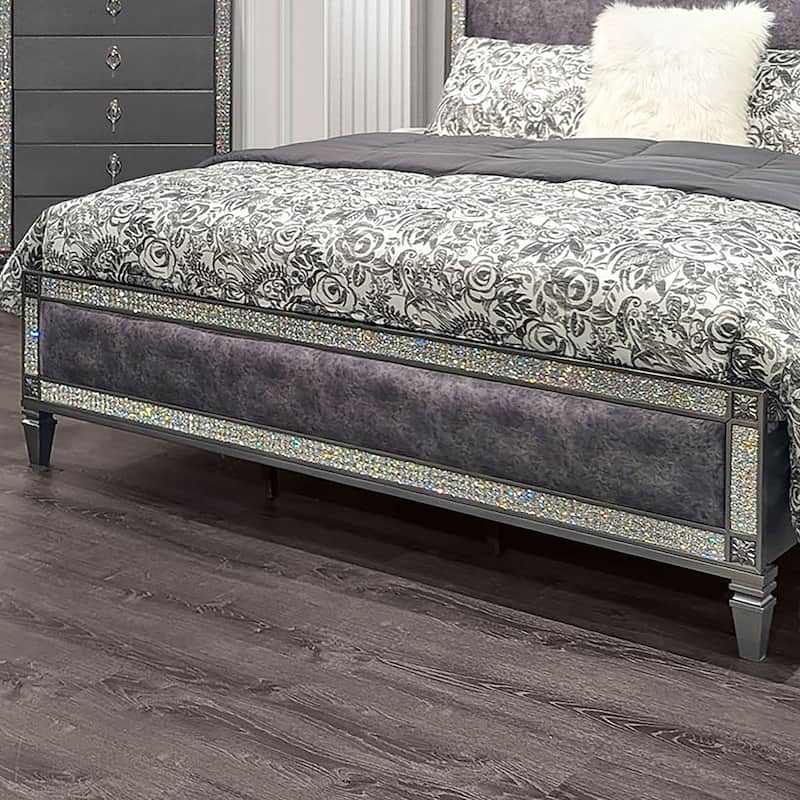 Furniture of America Welen Glam Grey Wood Panel Bed with Padded Headboard and Footboard