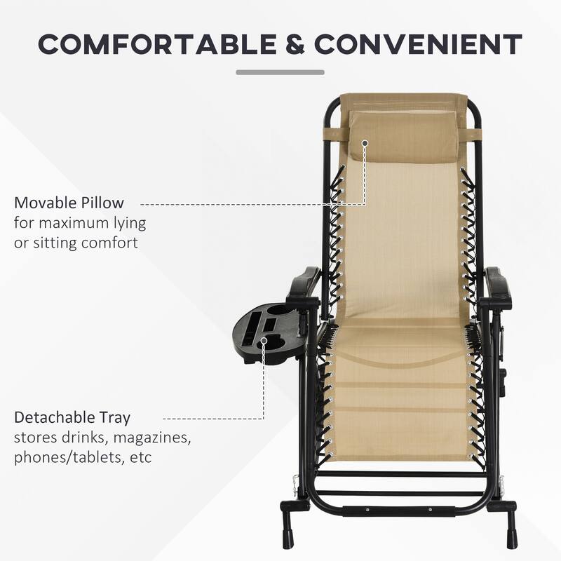 2 Pieces Folding Chaise Lounge Chair with Cup Holder Tray & Footrest, Outdoor Water-proof Reclining Rocking Chair