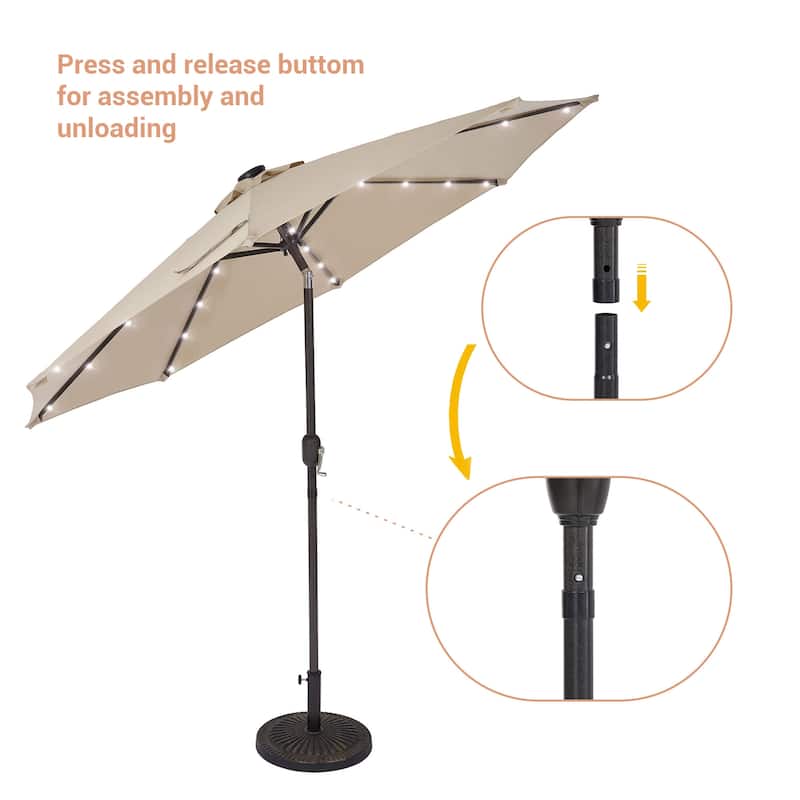 LIVOOSUN LED 9ft Patio Umbrella Market Umbrella Steel Tilt w/Crank