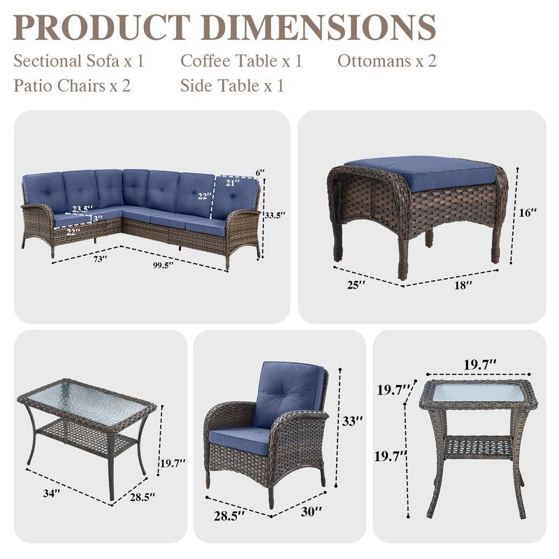 Outdoor Sectional Sofa Patio Chairs Table with Ottomans