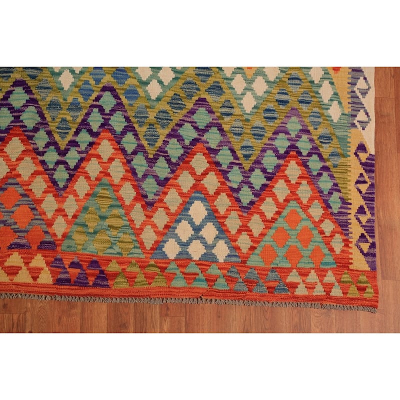 Colorful Kilim Area Rug Hand-Woven Bedroom Multi-Color Wool Carpet - 8'2"x 10'2"
