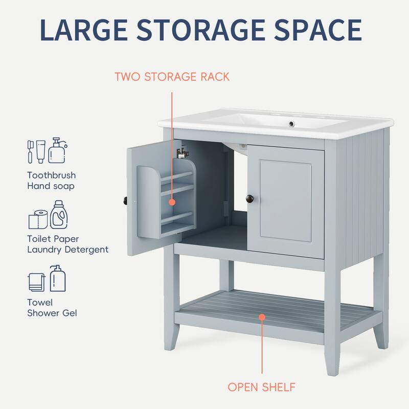 Bathroom Vanity with Sink, Bathroom Storage Cabinet with 2 Soft Closing Doors and Door Shelf, Bathroom Cabinet with Open Shelf