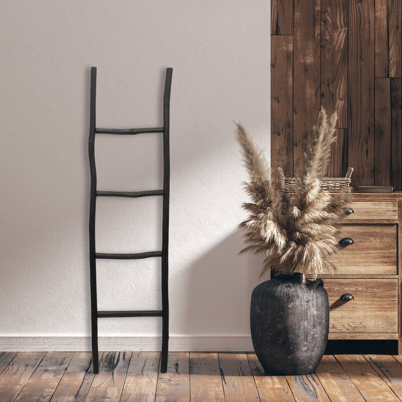 Theron 59" Black Wood Blanket Ladder - Black