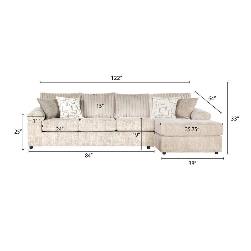 Roundhill Furniture Nason Wide Wale Corduroy Sectional Sofa Chaise with Armchair