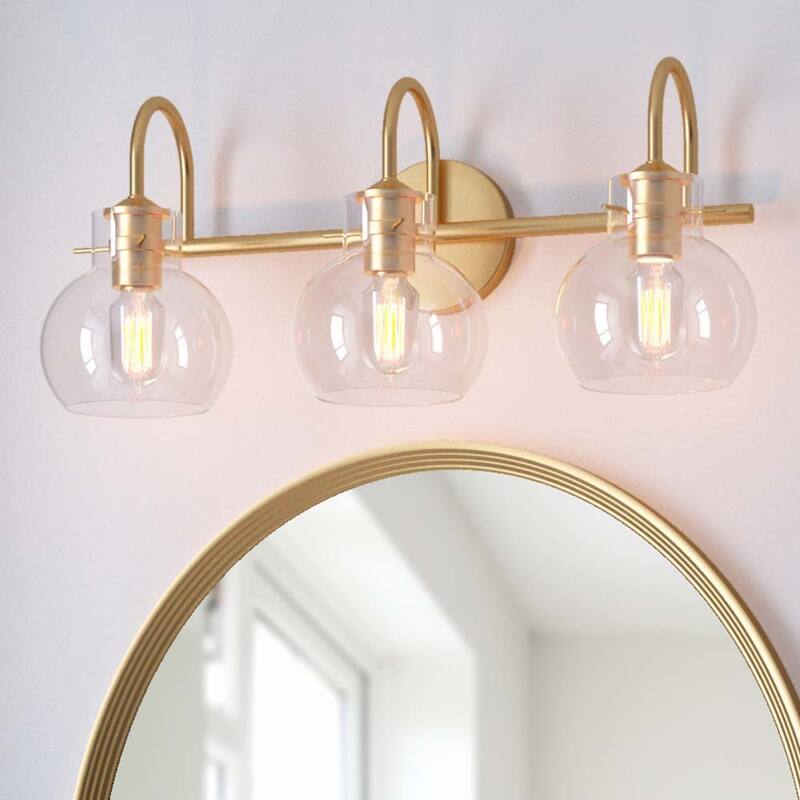 Gold Bathroom Light Fixtures Wall Sconces with Clear Glass Shade Bathroom Vanity Lights Vanity Light Fixture