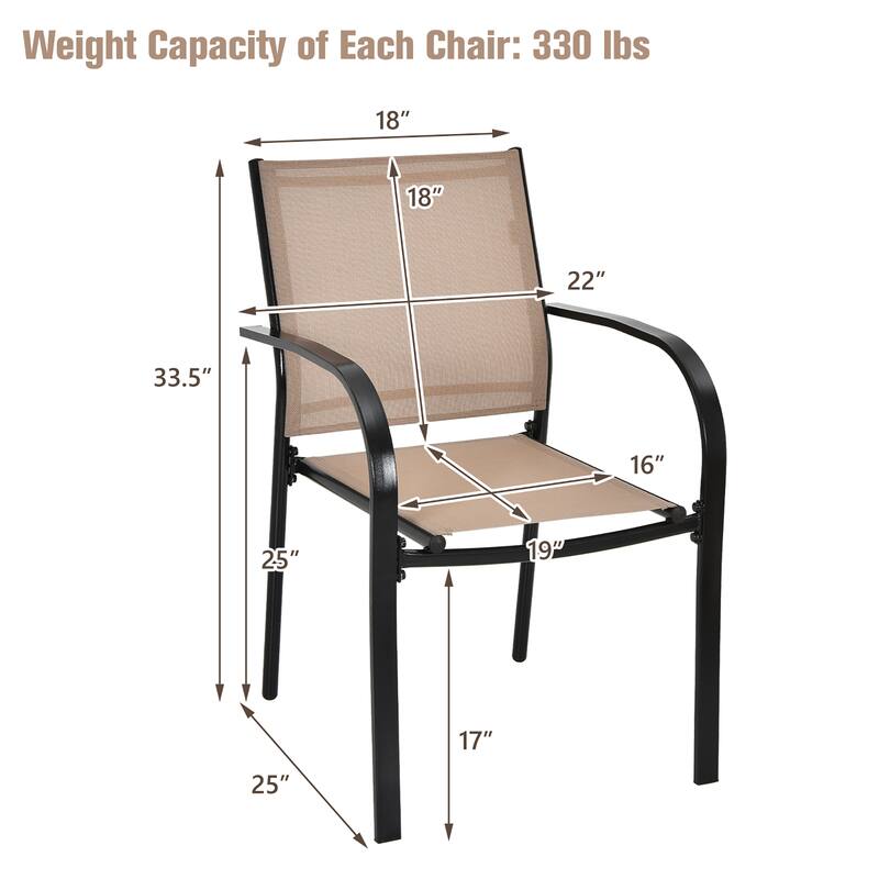 Set of 2 Outdoor Patio Chairs Stackable Bistro Chairs with Armrests