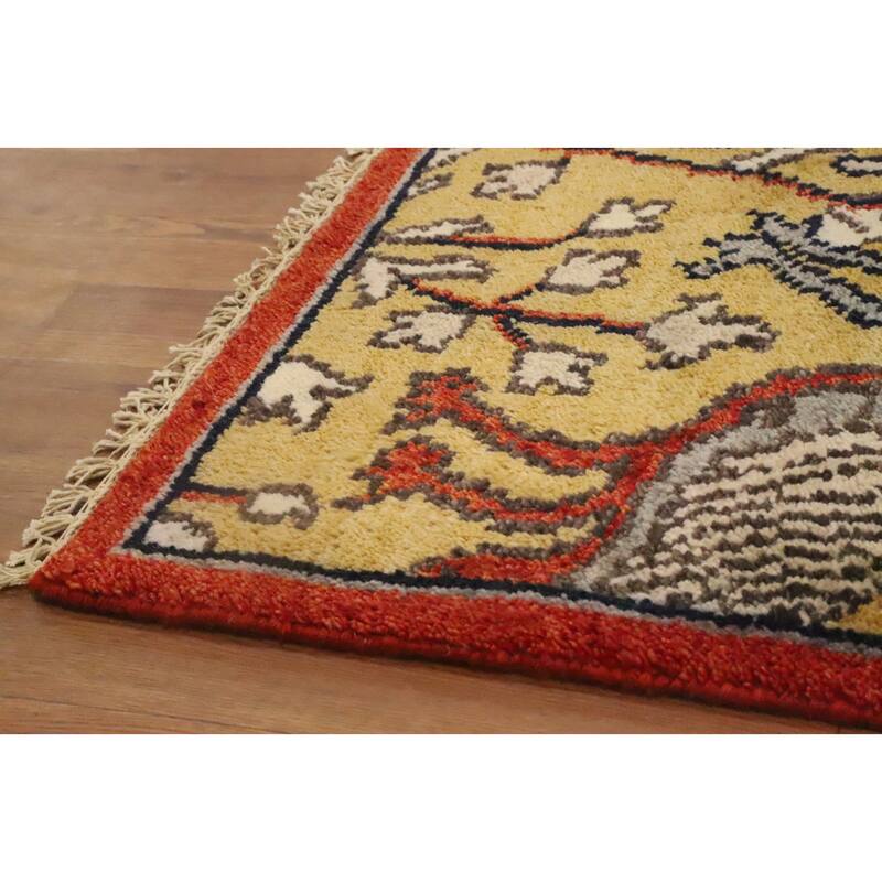 Hand Knotted Oriental 100% Wool Carpet Traditional Floral Yellow & Gold Ziegler Runner Rug - 8' 2'' X 2' 6''