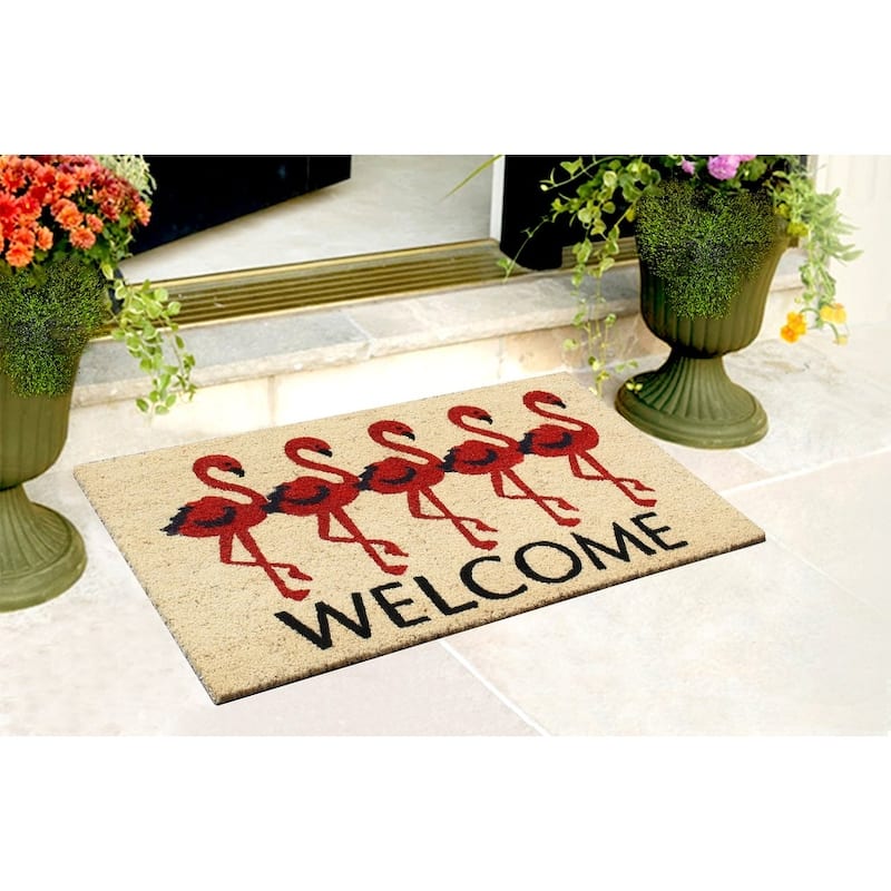 A1HC Natural Coir Doormat with Classic Design PVC Backing,0.75 Inch Pile Height, Natural Color, Front Outdoor Double Doormat