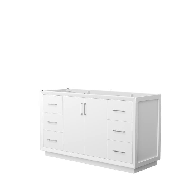 Strada 60-Inch Single Vanity Cabinet - White, Brushed Nickel Trim, No Top