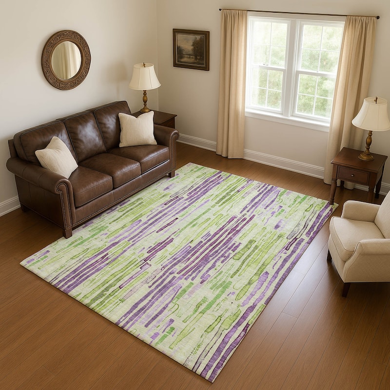 Premium Washable Super Soft Modern Stripes Mayfield Rug - Aloe - 5' x 7'6"