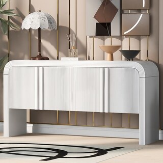 Striped 4-Door Sideboard Buffet with Adjustable Shelves for Living Room or Entryway Organization