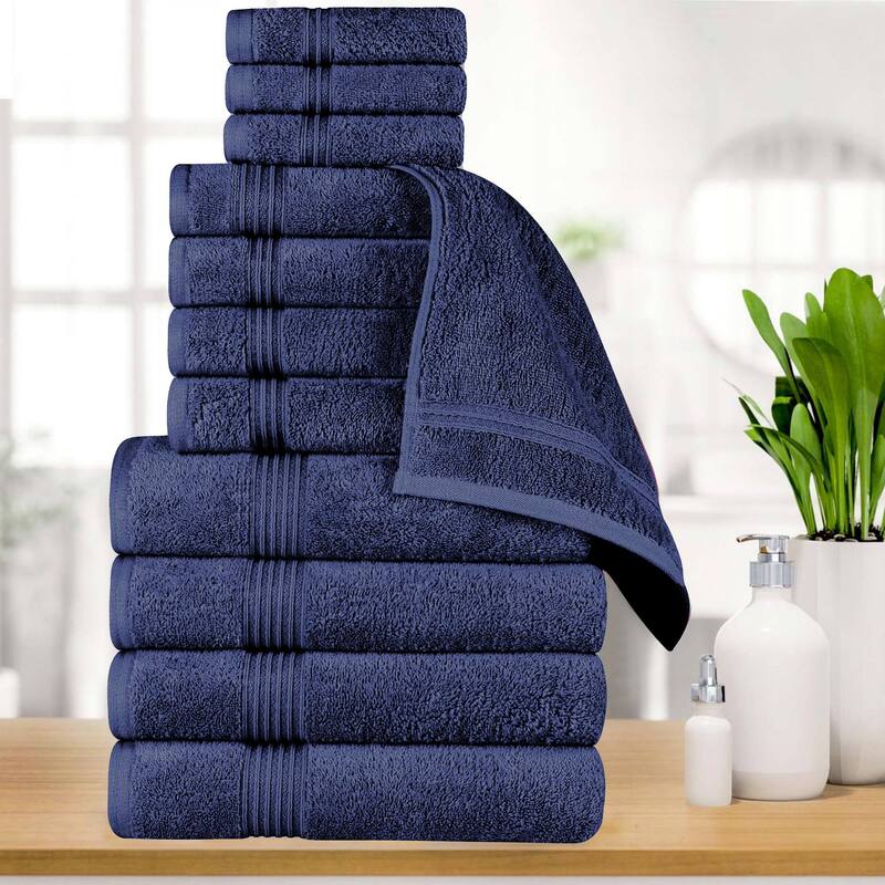 Superior Heritage Egyptian Cotton Absorbent 12-Piece Towel Set - Navy Blue