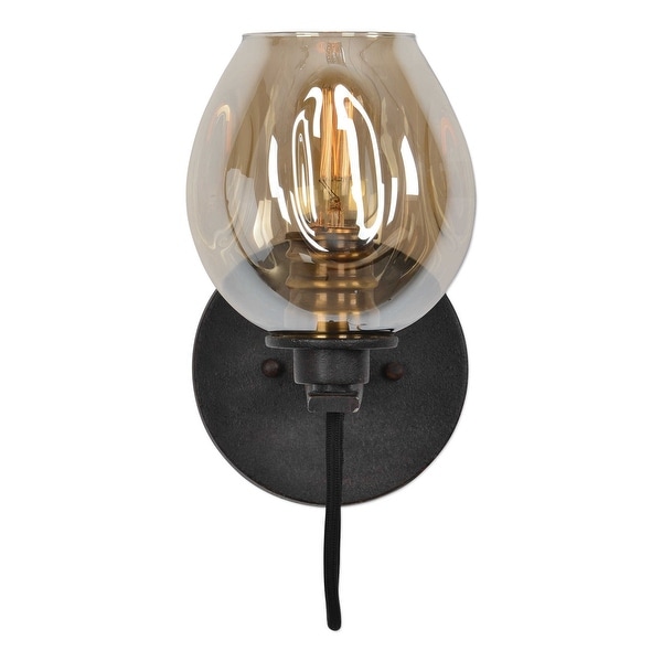 10.75” Pre-lit Fritz 1 Light Gold Glass Sconce - N/A