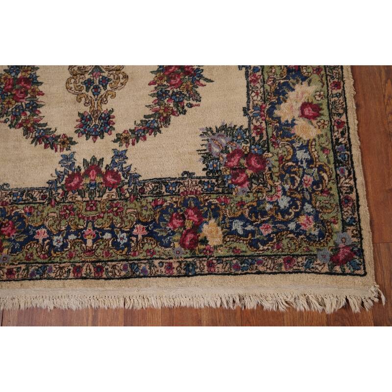 Vegetable Dye Kerman Vintage Persian Area Rug Hand-Knotted Wool Carpet - 4'0" x 7'1"