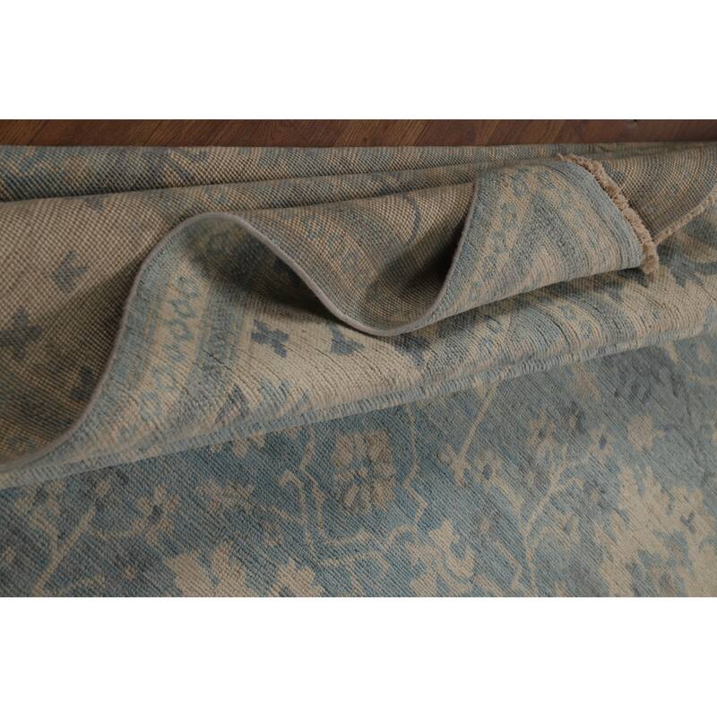 Transitional Blue Oushak Turkish Area Rug Hand-Knotted Wool Carpet - 8'0"x 9'10"