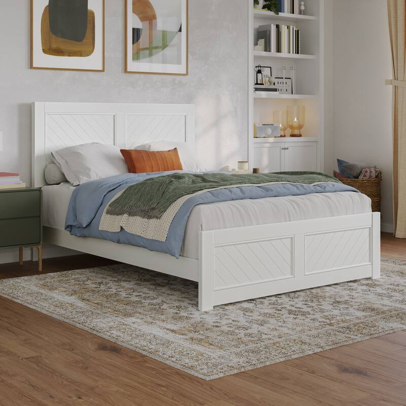 Berkshire Queen Low Profile Platform Bed with Matching Footboard - White - Full