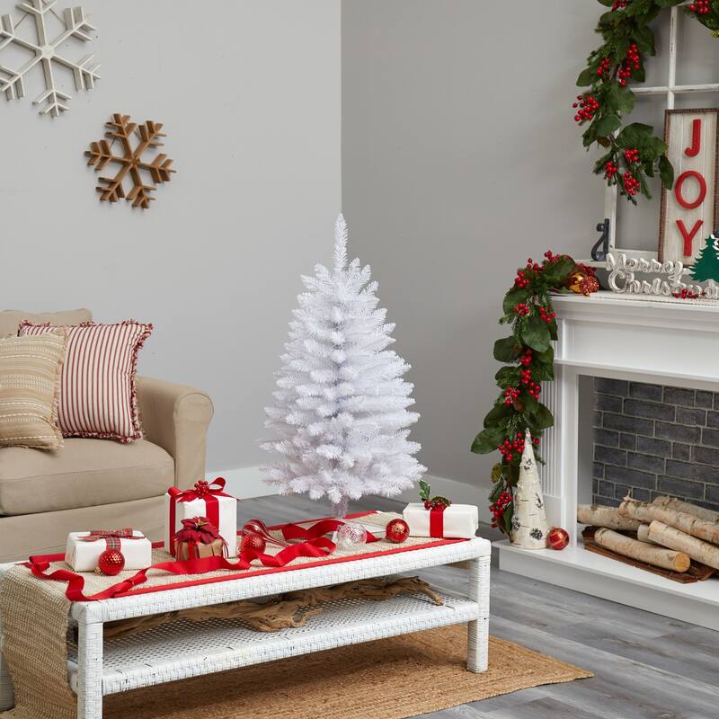 3ft. Slim White Artificial Christmas Tree with 50 Warm White LED Lights & 161 Branches - Compact Modern X-Mas Accent