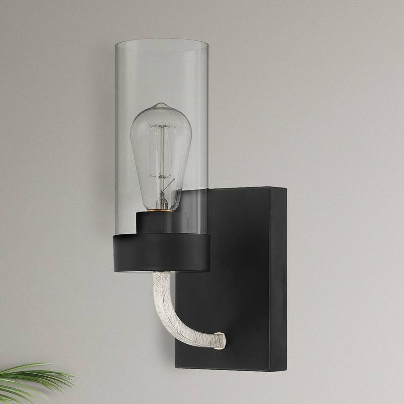 Zertan Single-Light Armed Wall Sconce with Black Metal Finish
