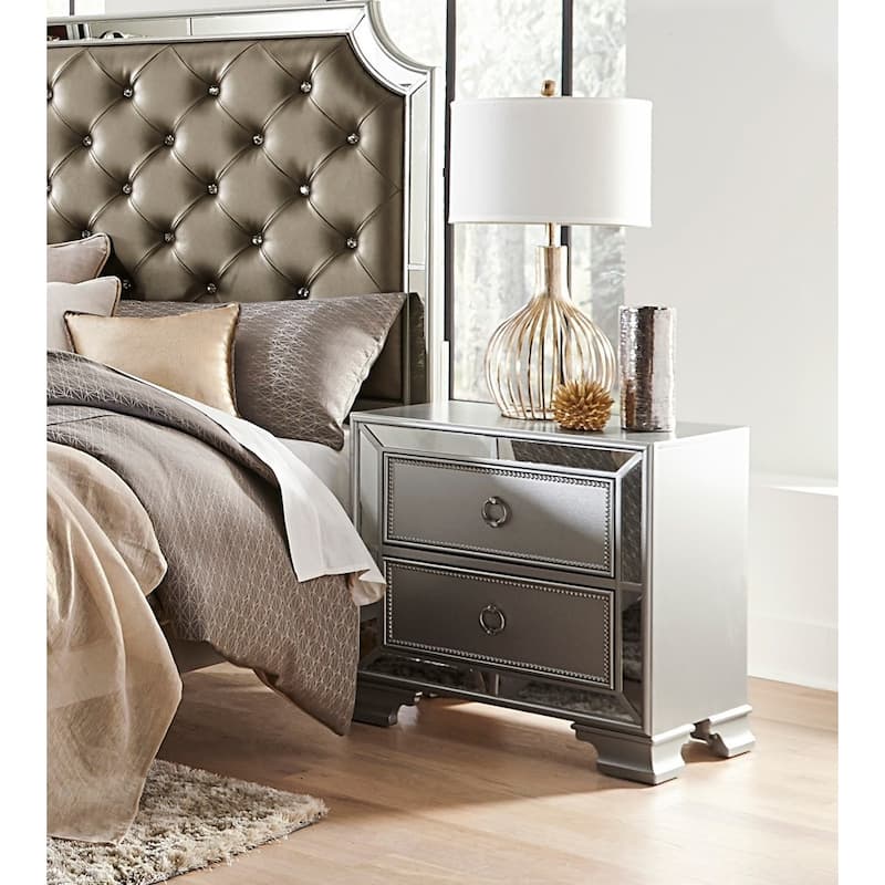 Modern Traditional Style 1pc Nightstand of 2 Drawers Embossed Textural Fronts Bed Side Table