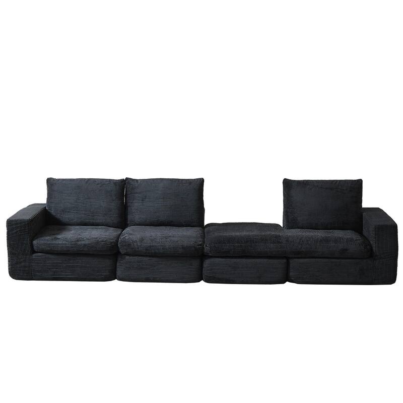 L-Shaped Sectional Sofa with Chaise Lounge, Corduroy Upholstered Boneless Couch, Module Corner Sofa with 3 Pillows