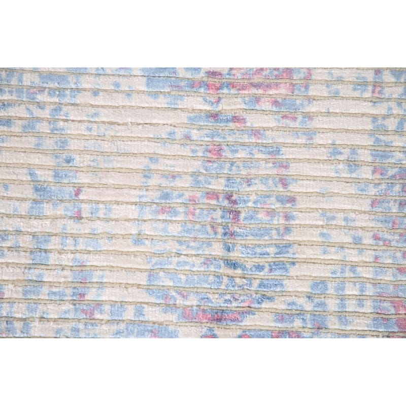 Striped Abstract Indian Accent Rug Handmade Wool Carpet - 3'11"x 5'10"