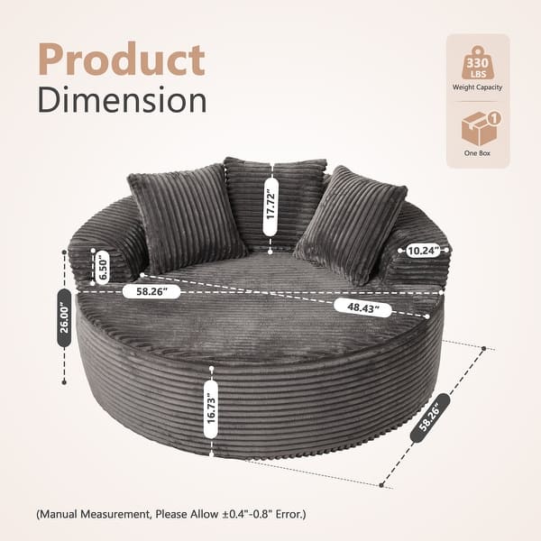 dimension image slide 0 of 5, XIZZI Modern Round Plush Lounge Sofa with Cushions