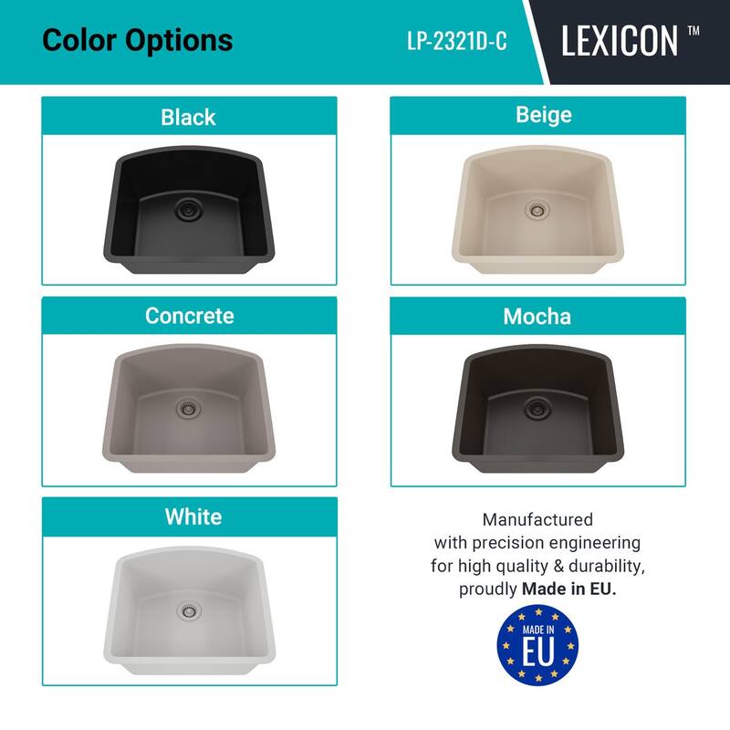 Lexicon Platinum 2321D Quartz Composite Single Bowl Kitchen Sink