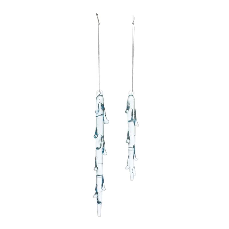 Melted Glass Christmas Icicle Ornaments - 7"- Blue - 12ct