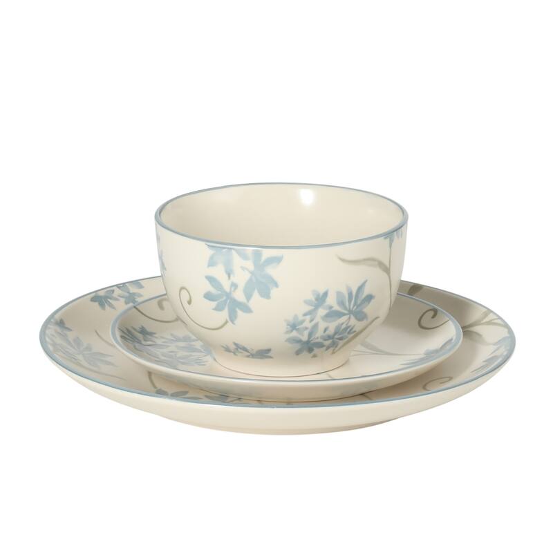 Gibson Home Admiral Hall 12-Piece Stoneware Durable Everyday Dinnerware Set- Plates & Bowls with Floral Pattern