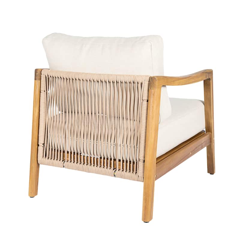 Christopher Knight Home - Outdoor Acacia Wood Club Chair with Rope Back and Water-Repellent Cushions