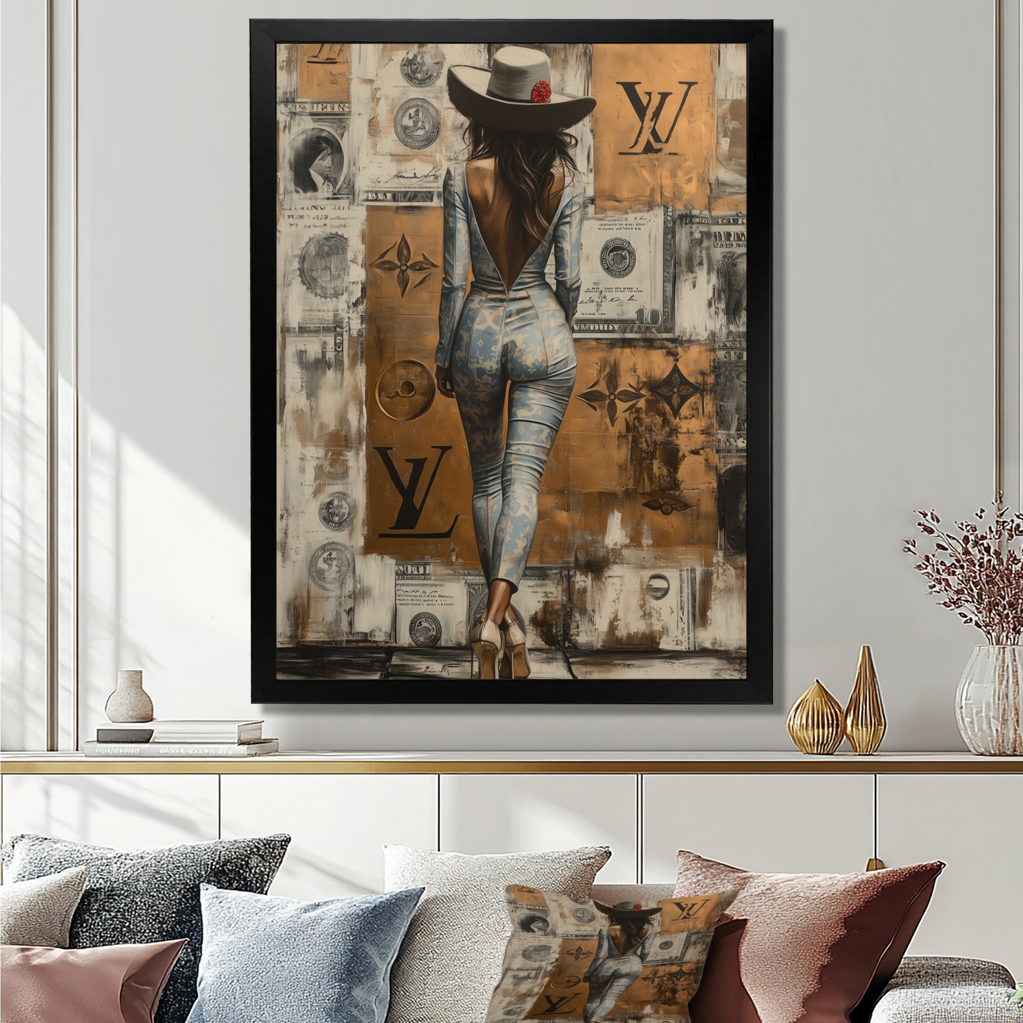 Designart "Walk Away Girl Into A Luxury Life" Fashion Girl Power Framed Wall Art - Glam Wall Decor Black Wall Art Print