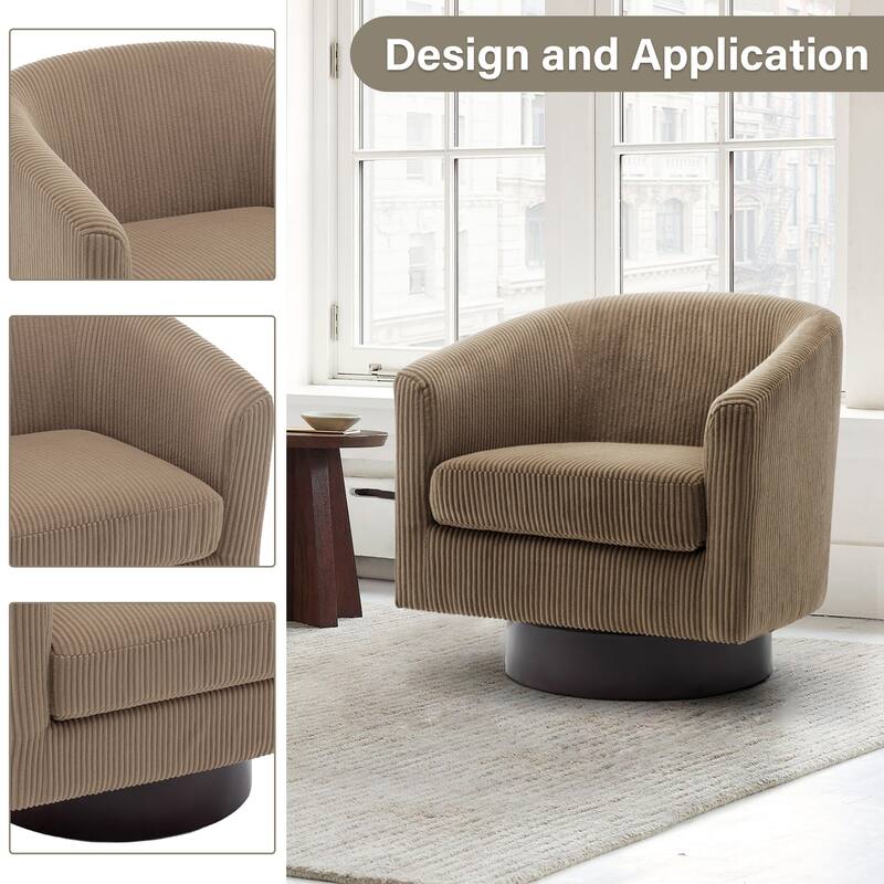 2 Set 360° Swivel Corduroy Accent Chairs Barrel Armchairs