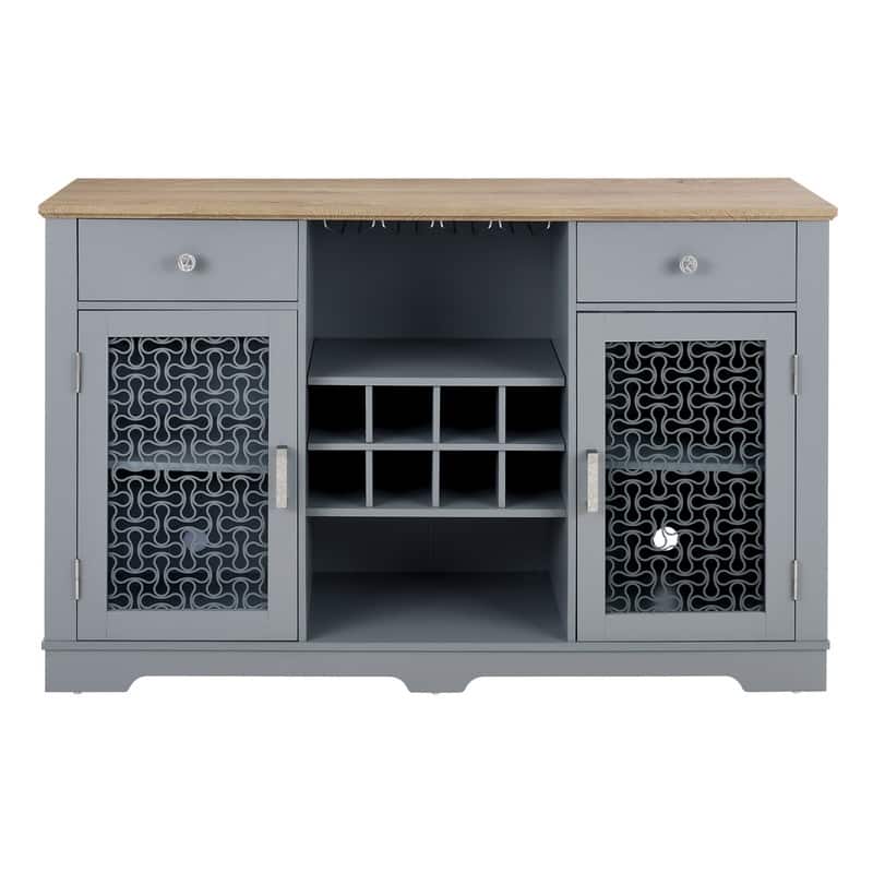 Modern Farmhouse Buffet Cabinet with 2 Drawers and Elegant Glass Door Cabinets,Wine and Glass Rack