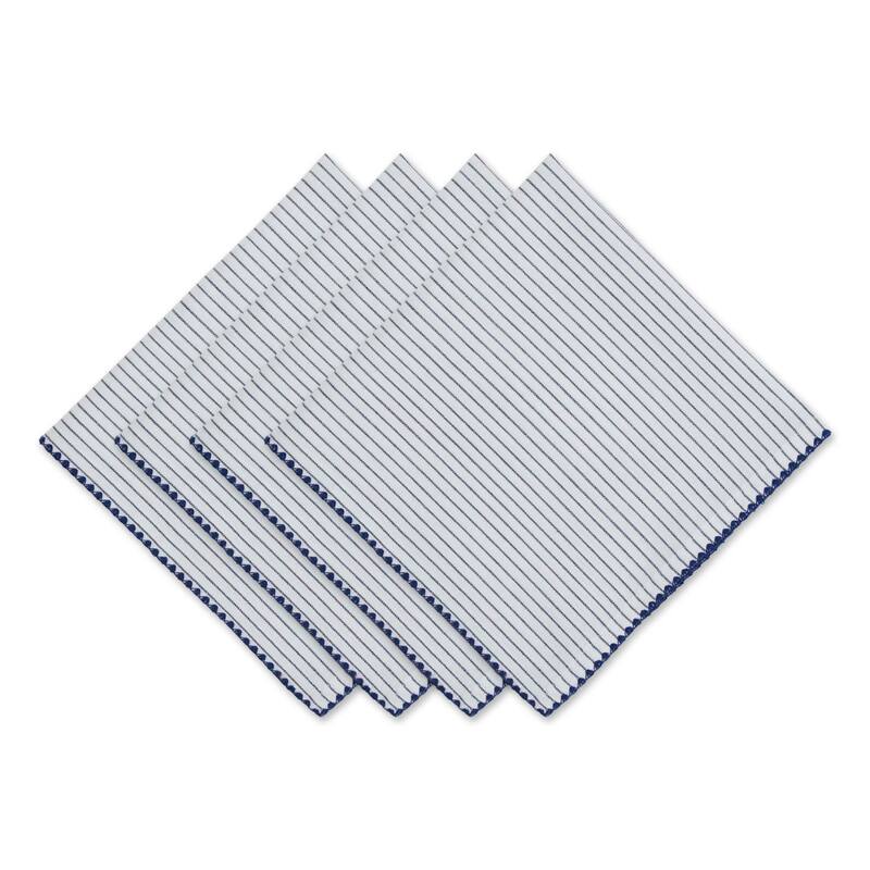 Micro Striped Oversized Square Dining Napkins 20" Blue White Set of 4