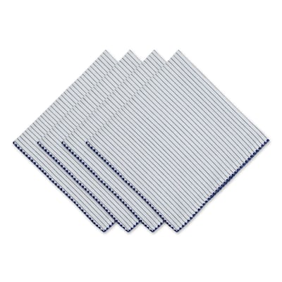 Micro Striped Oversized Square Dining Napkins 20" Blue White Set of 4