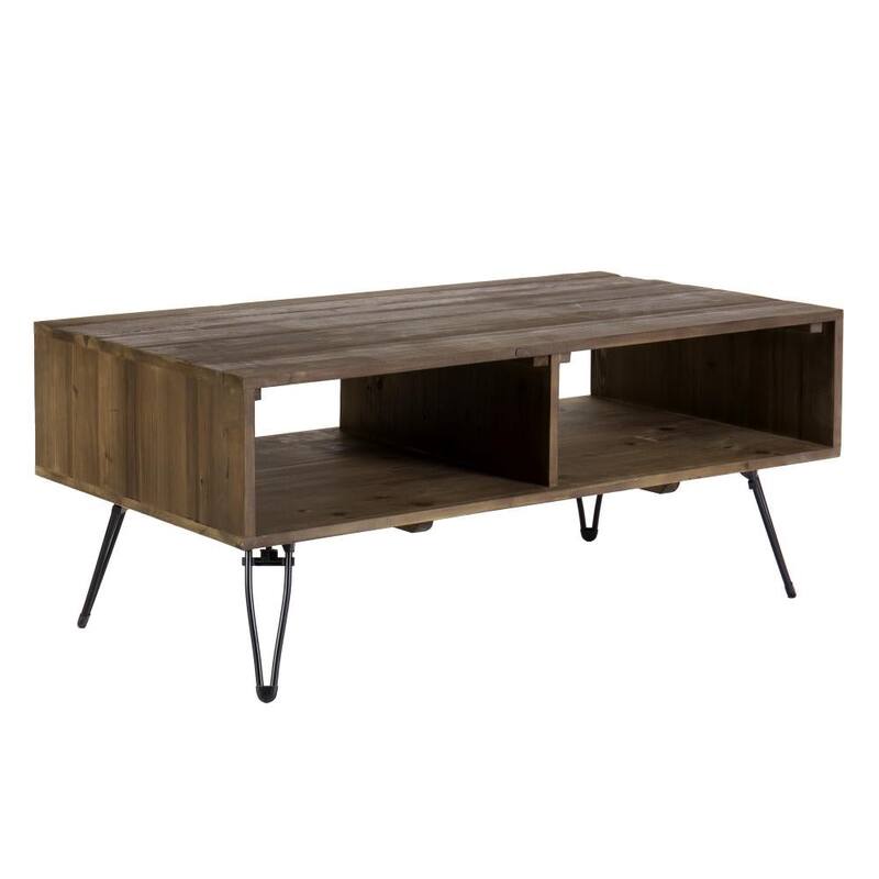 Betsy 42 Inch Reclaimed Wood Rectangle Farmhouse Coffee Table With Storage - Natural Brown - 18 H x 42 W x 23 L Inche