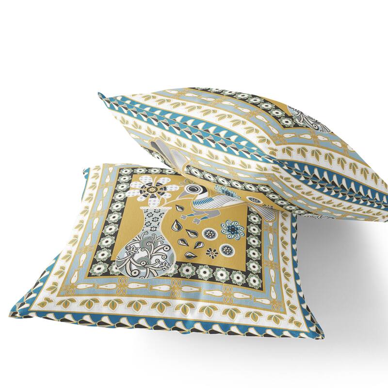 HomeRoots Set of Two 16" X 16" Beige and White Peacock Blown Seam Floral Indoor Outdoor Throw Pillow - 16.00' X '16.00' X '5.00
