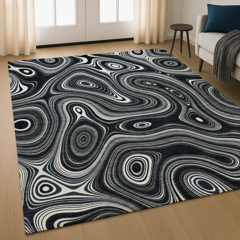 Premium Washable Super Soft Contemporary Alfa Mayfield Rug - Black - 2'6" x 3'10"
