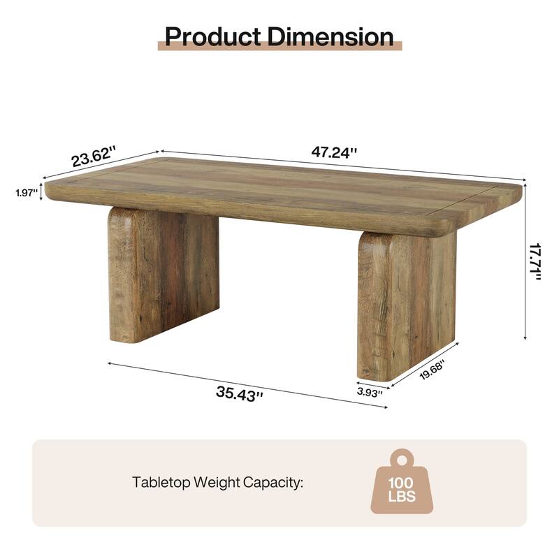 Rectangle Coffee Table, 47-Inch Farmhouse Tea Table with Thickened Tabletop