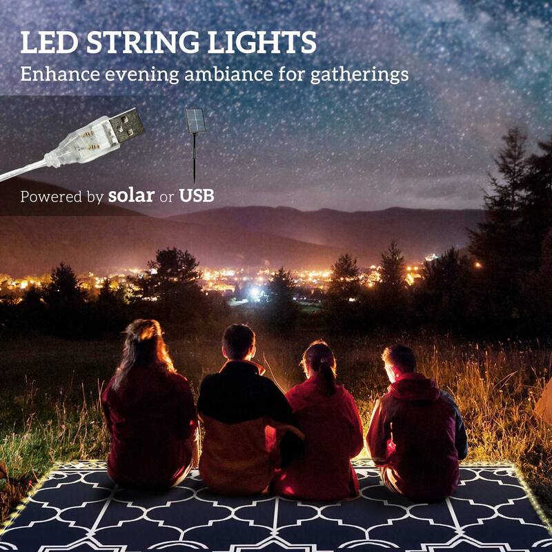 Outsunny Reversible Outdoor Rug Carpet with LED Lights, 12' x 9' PP Straw Rug, Portable RV Camping Mat - 9' x 12'