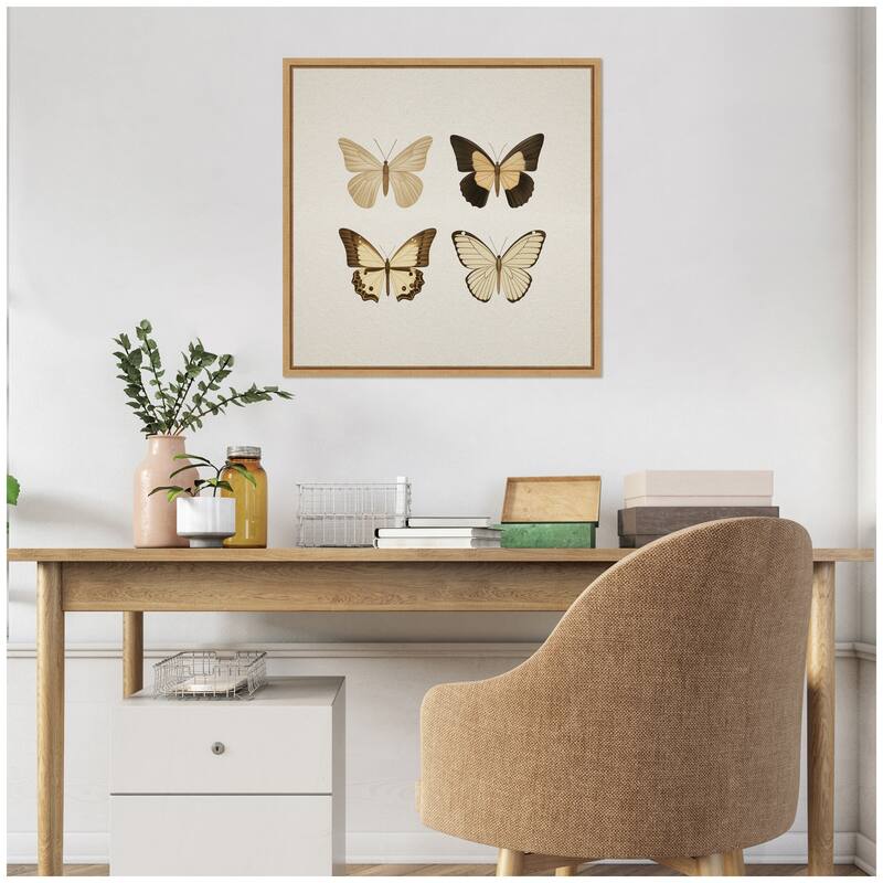 Kate and Laurel Sylvie Vintage Style Butterflies in Neutral Tones Framed Canvas by The Creative Bunch Studio