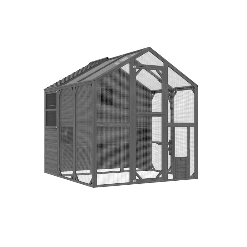 Multi-Functional Wood Chicken Coop Hen House or Cat Cage with Wire Mesh Run