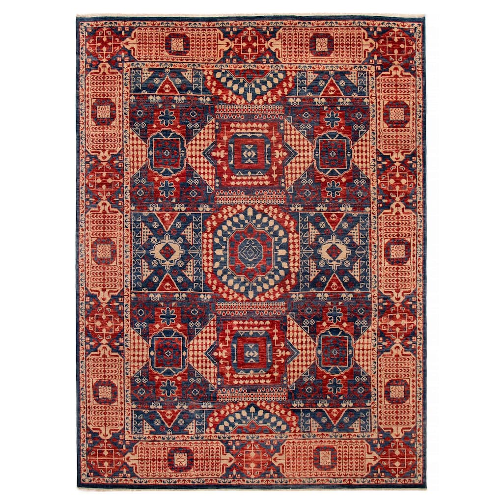 ECARPETGALLERY Hand-knotted Mamluk Navy, Red Wool Rug - 9' x 12'
