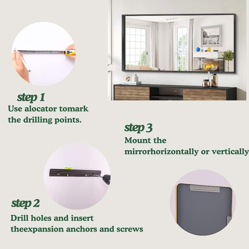 Organnice Rectangular Mirror Modern Black Frame Bathroom Vanity Mirror Clean Glass