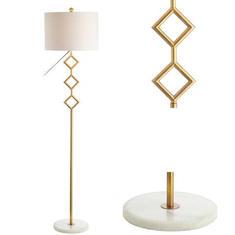 Esmee 61.5" Modern Gilt Metal with Marble Based LED Floor Lamp, Gold/White by JONATHAN Y